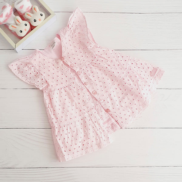 Vestido tela rosada diseño calado 3-6 meses Marca Ficcus Estado Tiki taka