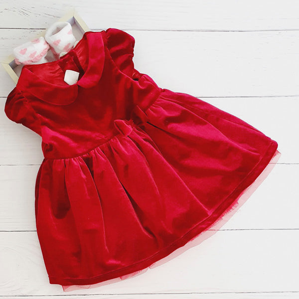 Vestido terciopelo rojo italiano 6-9 meses Marca Hym Estado Tiki taka