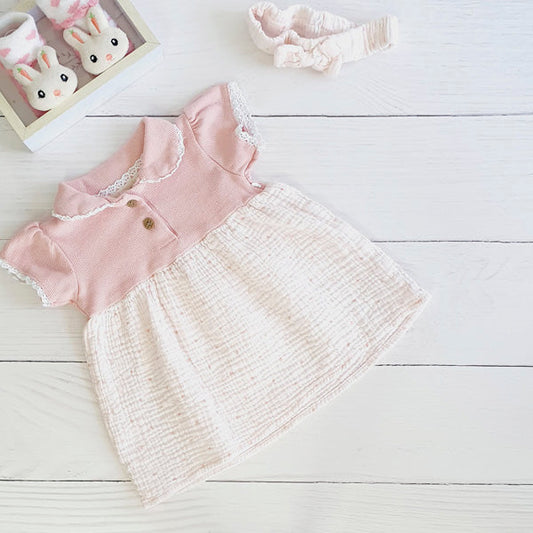 Vestido Algodón Rosa Marca Tribu 3-6 M Estado Tiki taka