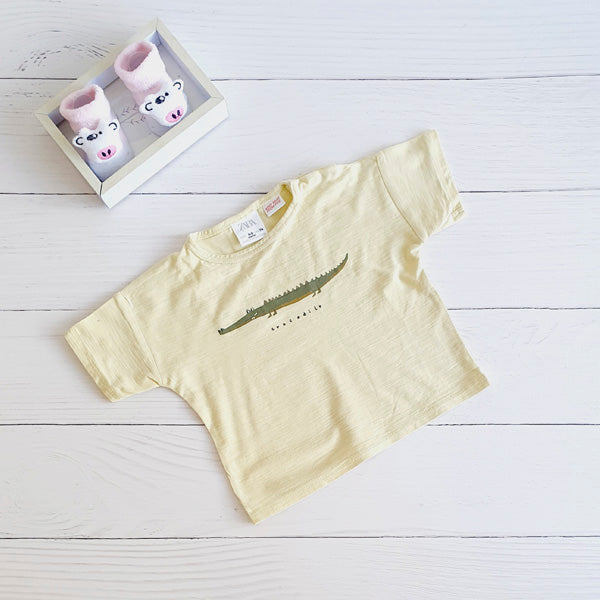 Polera Algodón Amarillo Marca Zara 6-9 M Estado Tiki taka