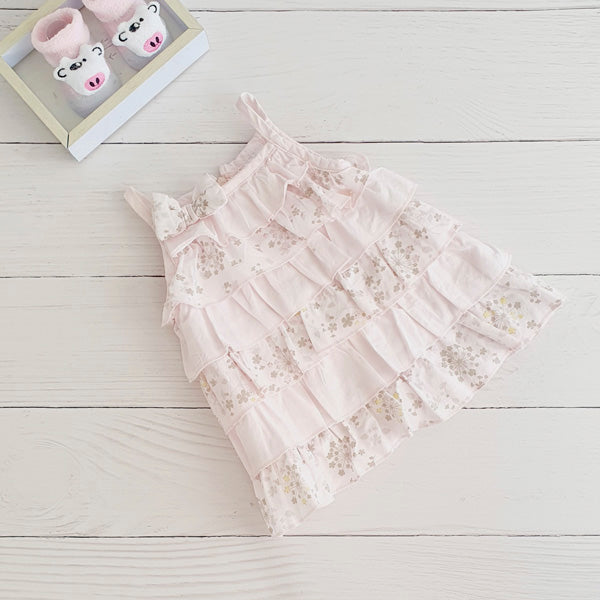 Vestido Tela Rosa Marca Baby harvest 0-3 M Estado Tiki taka