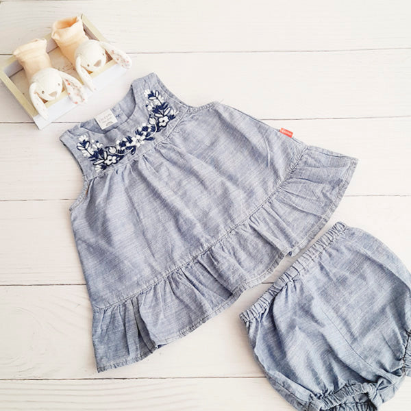 Vestido Algodón Azul Marca Ficcus 6 M Estado Tiki taka