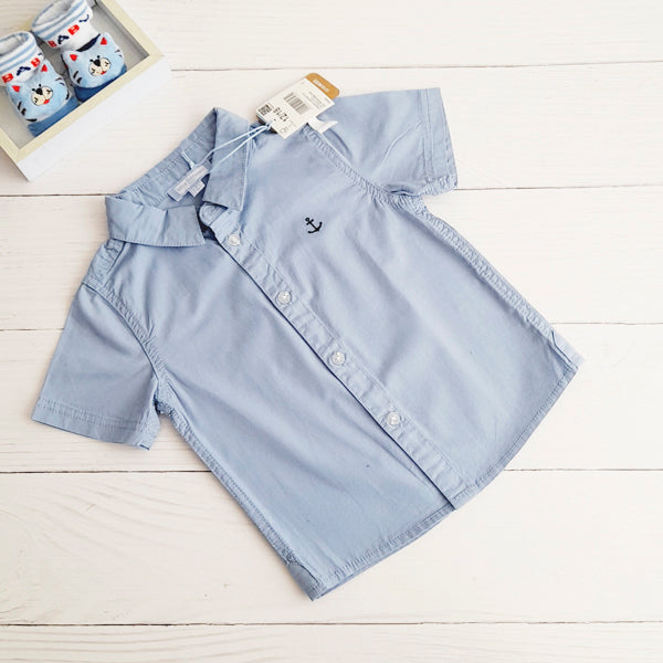 Camisa Algodón Celeste Marca Baby harvest 12-18 M Estado Nuevo