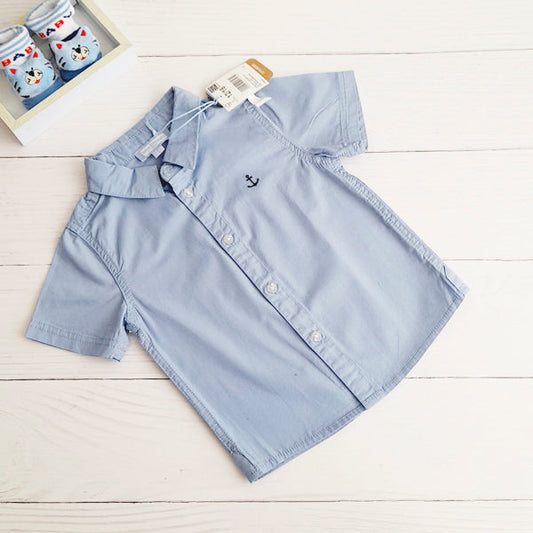 Camisa Algodón Celeste Marca Baby harvest 12-18 M Estado Nuevo