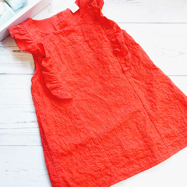 Vestido tela rojo tipo encaje con falso de algodón 24 meses Marca Yamp! Estado Tiki taka