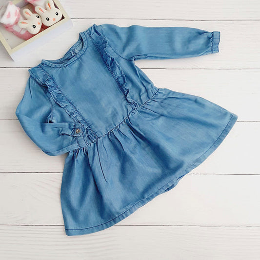 Vestido tela color mezclilla azul 9-12 meses Marca Otra Estado Tiki taka