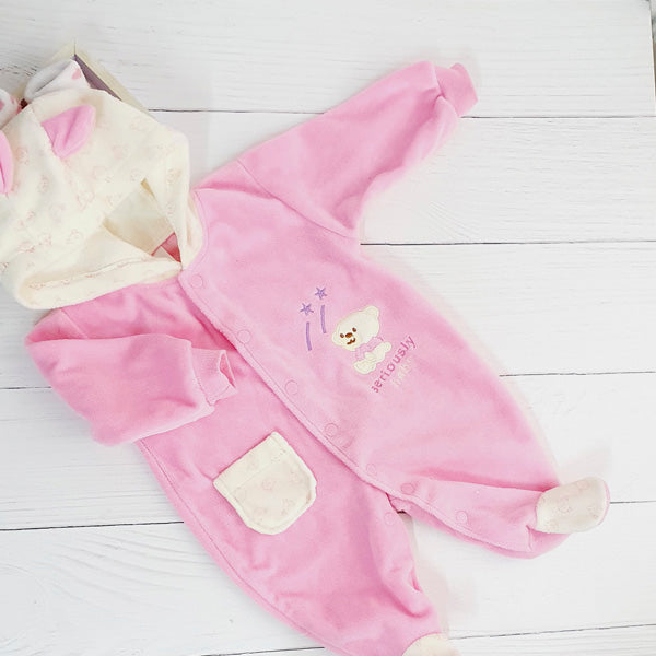 Osito micropolar rosado con capucha 3-6  meses Marca Otra Estado Casi tiki