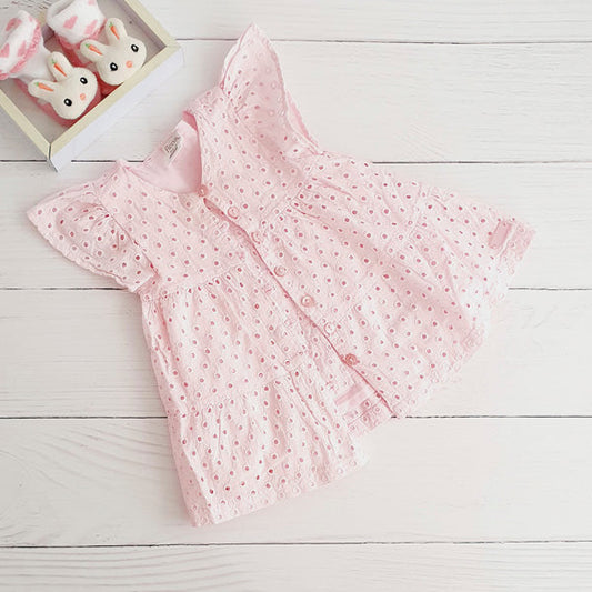 Vestido tela rosada diseño calado 3-6 meses Marca Ficcus Estado Tiki taka