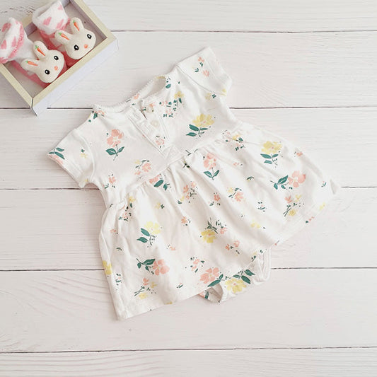 Vestido tipo body algodón blanco con flores 3 meses Marca Otra Estado Tiki taka
