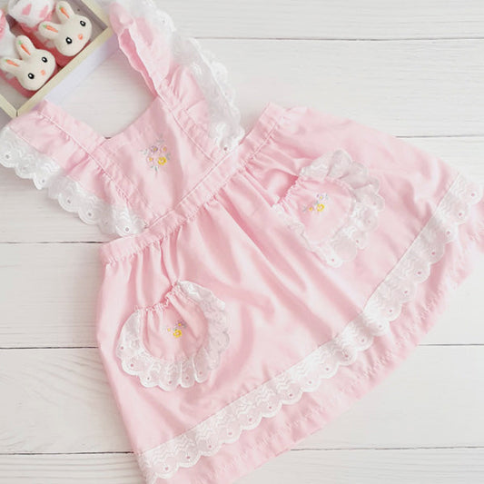 Vestido tela rosada con florcitas bordadas diseño clásico 18 meses Marca Otra Estado Tiki taka