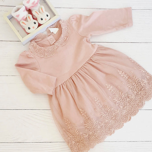 Vestido algodón palo rosa con encaje 3-6 meses Marca Hym Estado Casi tiki