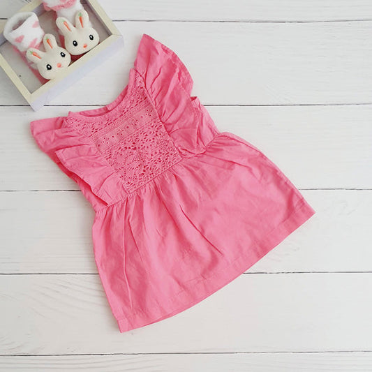 Vestido tela rosa oscuro manga vuelitos 0-3 meses Marca Otra Estado Tiki taka