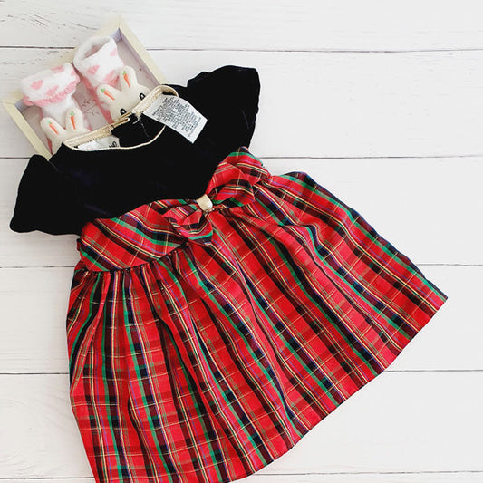 Vestido terciopelo negro y tela cuadrillé 12 meses Marca Otra Estado Tiki taka