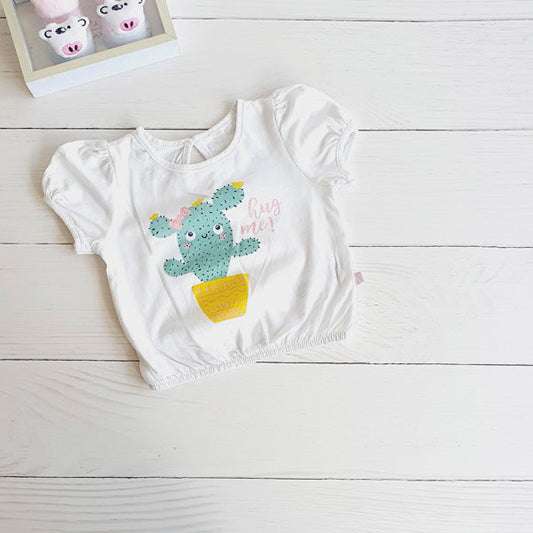 Polera Algodón Blanco Marca Baby by little topsis 6 M Estado Tiki taka