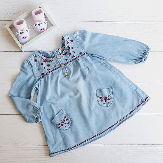 Vestido Algodón Celeste Marca Zara 12-18 M Estado Casi tiki
