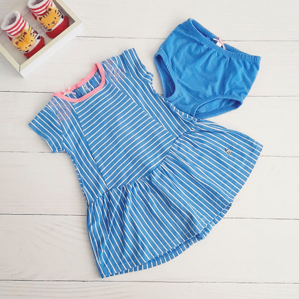 Vestido Algodón Azul Marca Otra 3 M Estado Tiki taka