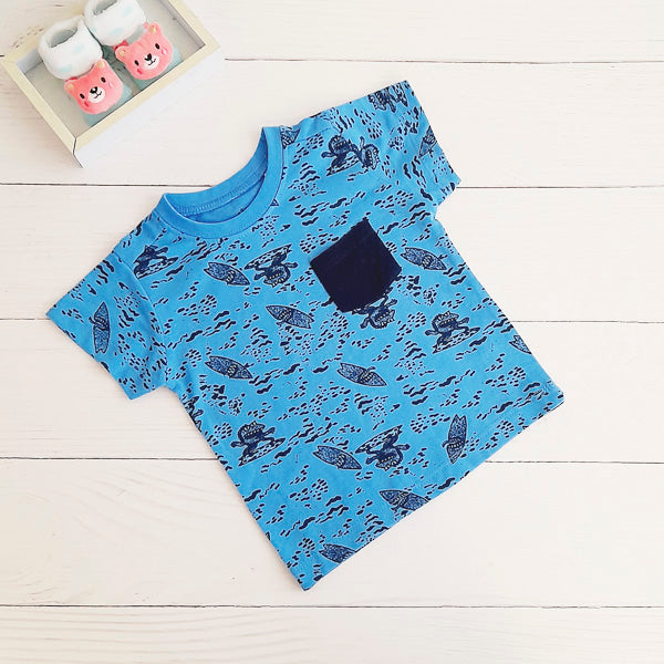 Polera Algodón Azul Marca Figaro 6-9 M Estado Tiki taka