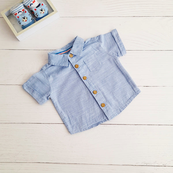 Camisa Algodón Celeste Marca Wonder Nation 0-3 M Estado Casi tiki