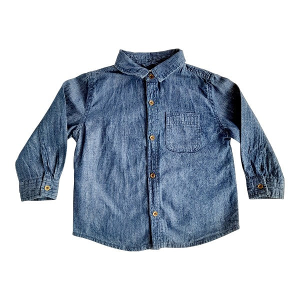 Camisa Algodón Azul Marca Mango 9-12 M Estado Tiki taka