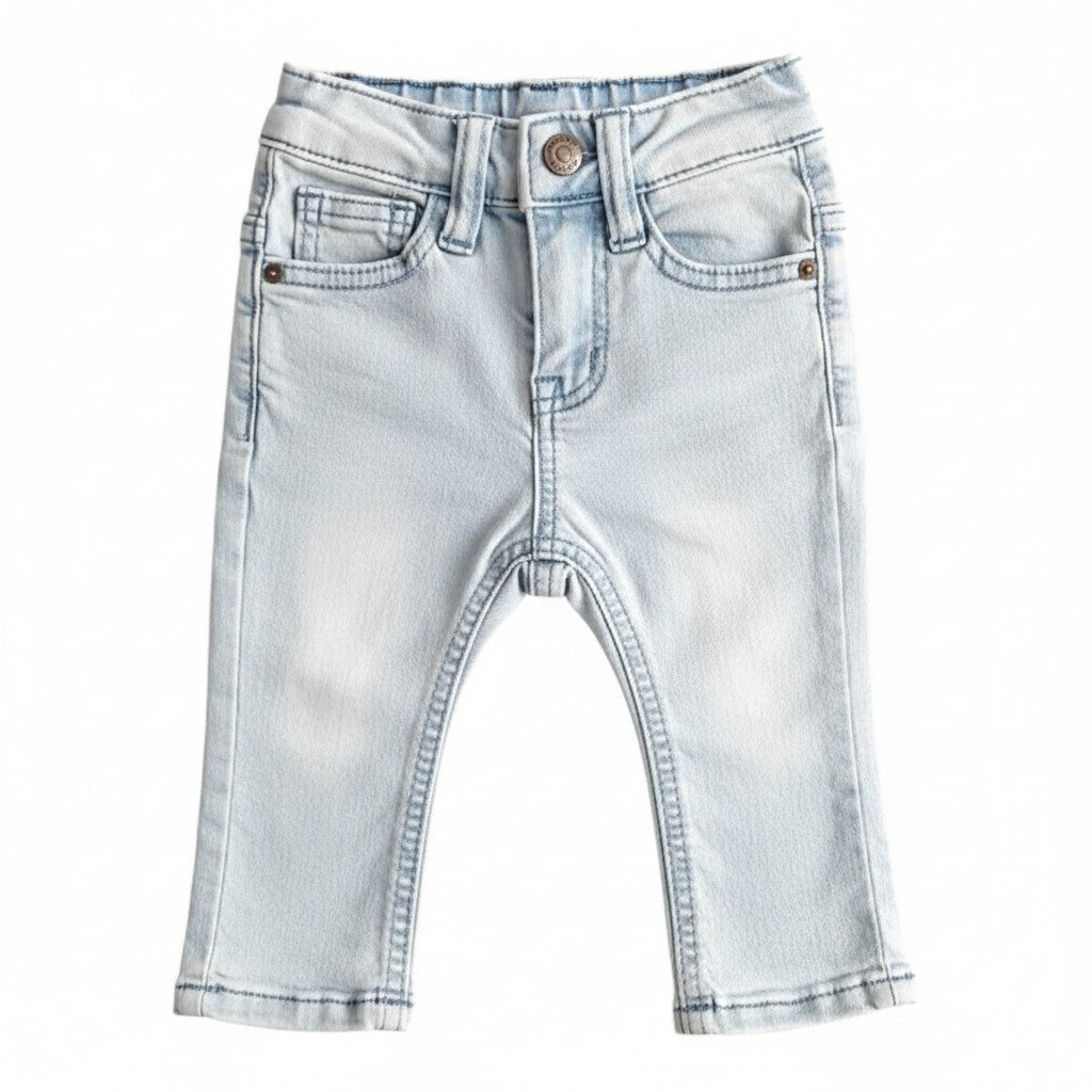 Pantalón Mezclilla Azul Marca Baby harvest 6-9 M Estado Tiki taka