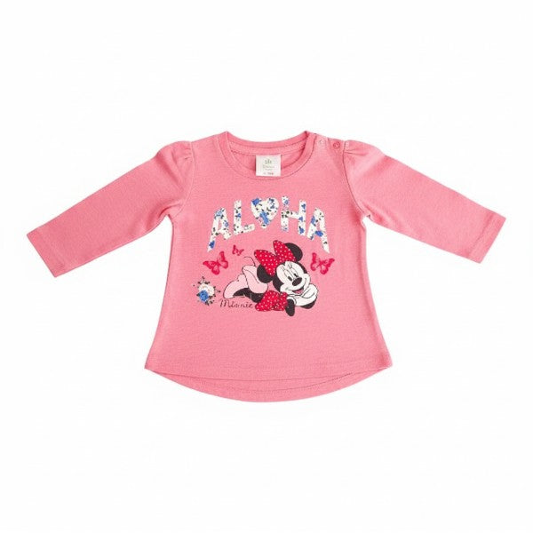Polera manga larga Algodón Rosa Marca Disney 9-12 M Estado Tiki taka