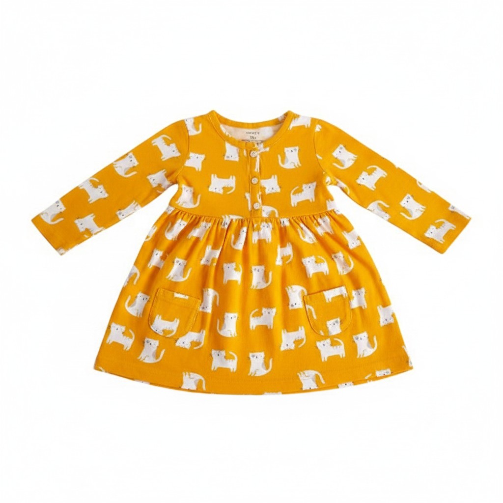 Vestido Algodón Amarillo Marca Carter's 9 M Estado Casi tiki