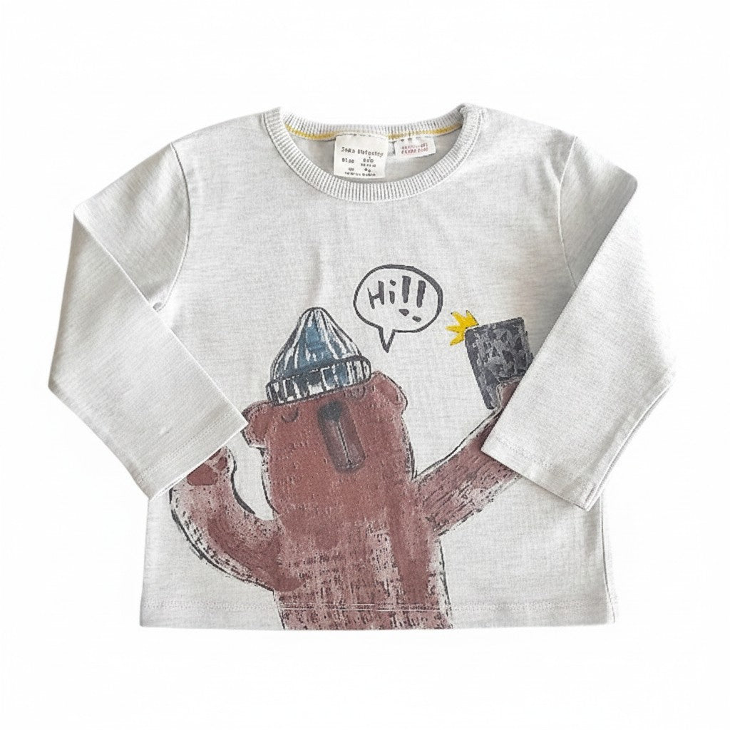 Polera manga larga Algodón Gris Marca Zara 6-9 M Estado Casi tiki