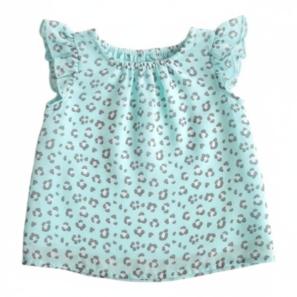 Blusa Manga Corta Seda Celeste Marca Otra 6-9 M Estado Tiki taka
