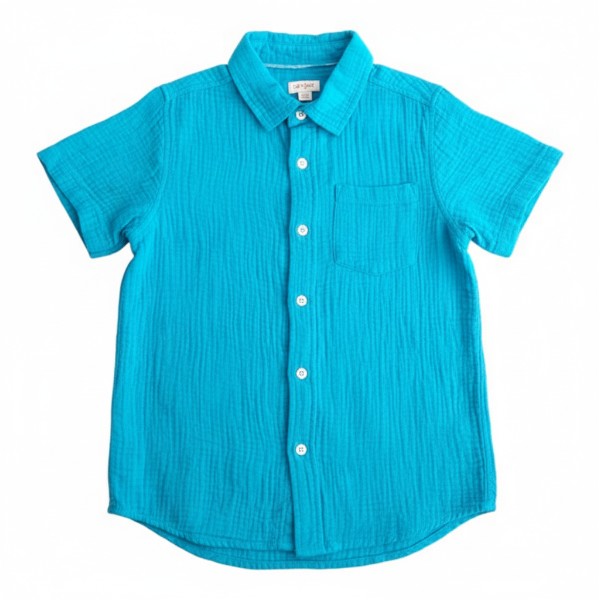 Camisa Manga Corta Algodón Azul Marca Cat & Jack 8 A Estado Casi tiki