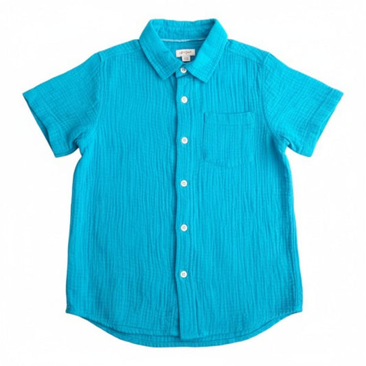 Camisa Manga Corta Algodón Azul Marca Cat & Jack 8 A Estado Casi tiki