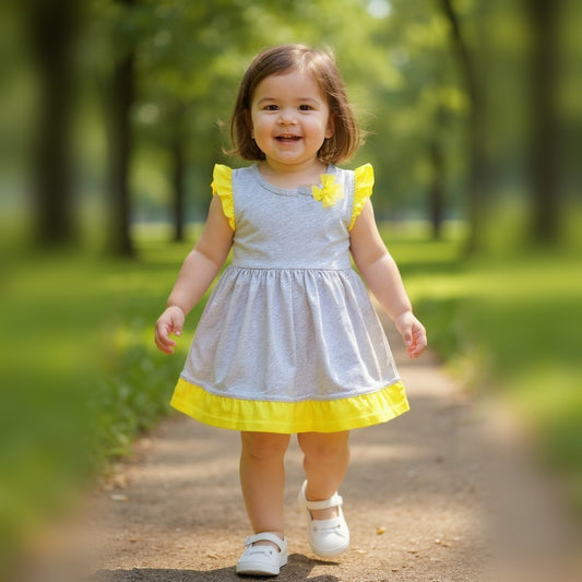 Niña usando vestido manga corta algodón multicolor talla 2 A