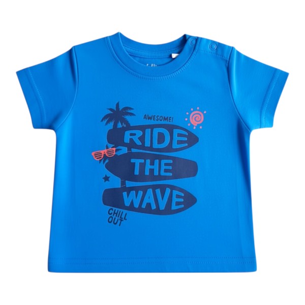 Polera manga corta Algodón Azul Marca Ficcus 3-6 M Estado Tiki taka