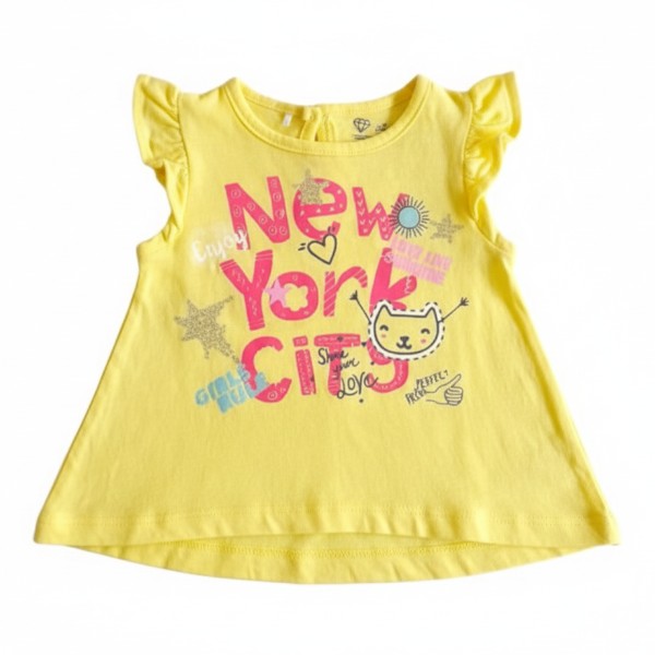 Polera manga corta Algodón Amarillo Marca Ficcus 3-6 M Estado Casi tiki