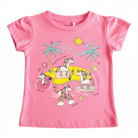 Polera manga corta Algodón Rosa Marca Figaro 6-9 M Estado Casi tiki