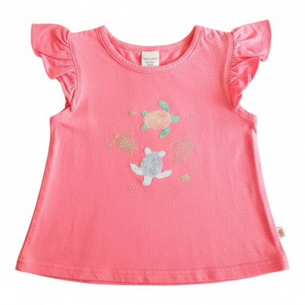 Polera manga corta Algodón Rosa Marca Pillin 18 M Estado Casi tiki