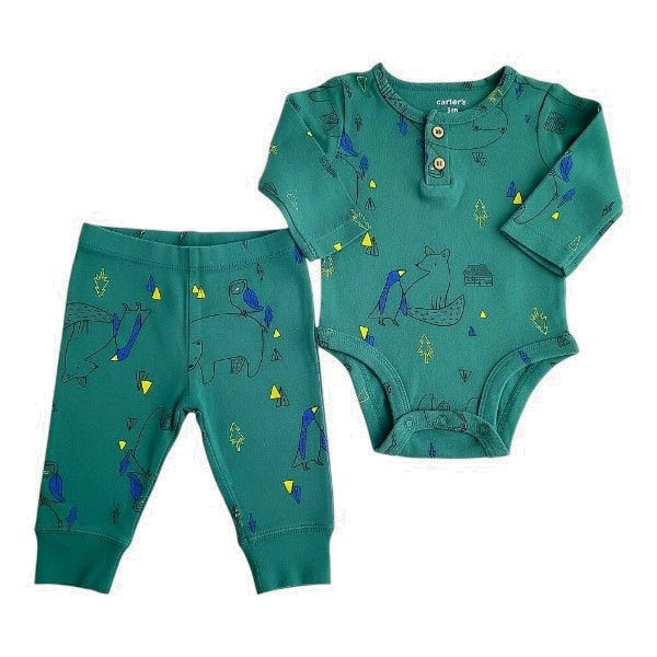 Conjunto Algodón Verde Marca Carter's 0-3 M Estado Casi tiki