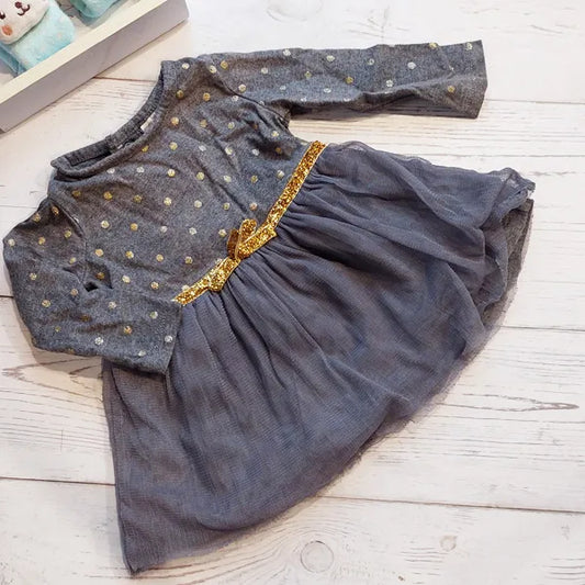 Vestido algodón gris oscuro lunares dorados 3 meses Marca Carter's Estado Tiki taka