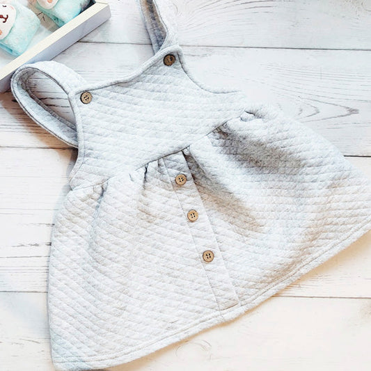 Vestido algodón gris tipo jardinera 6-9 meses Marca Catherine Malandrino Estado Tiki taka