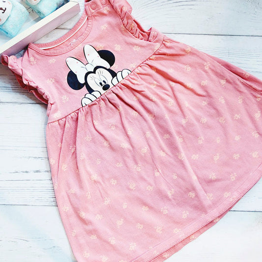 Vestido algodón palo rosa diseño minnie 9-12 meses Marca Disney Estado Tiki taka