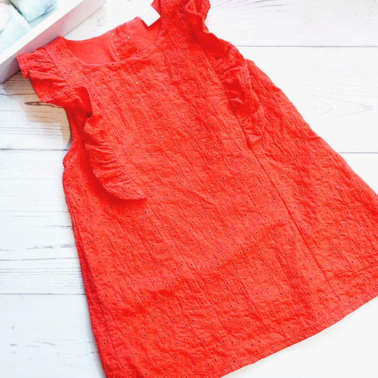 Vestido tela rojo tipo encaje con falso de algodón 24 meses Marca Yamp! Estado Tiki taka