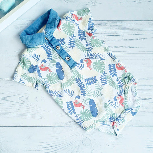 Body algodón de plantas con cuellito azul de 6 meses Marca Opaline Estado Tiki taka UB0075