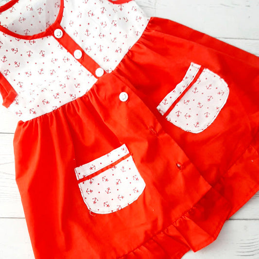 Vestido tela rojo con anclas y bolsillos 18 meses Marca Otra Estado Casi tiki