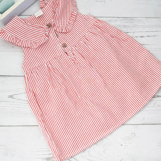 Vestido tela tipo lino rojo con rayas 12 meses Marca Yamp! Estado Tiki taka