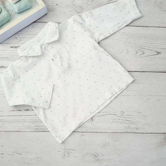Polera algodón blanca con cuello estrellitas RN  Marca Yamp! Estado Casi tiki