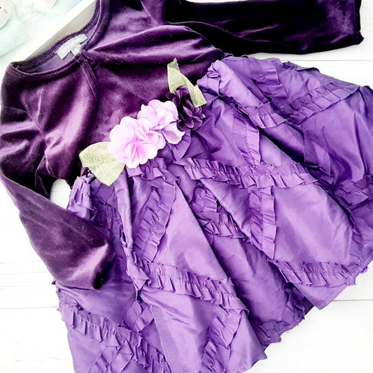 Vestido terciopelo morado con flores talla 2 Marca Otra Estado Tiki taka
