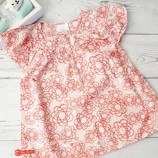 Vestido tela rosada flores rojas 24 meses Marca Otra Estado Casi tiki