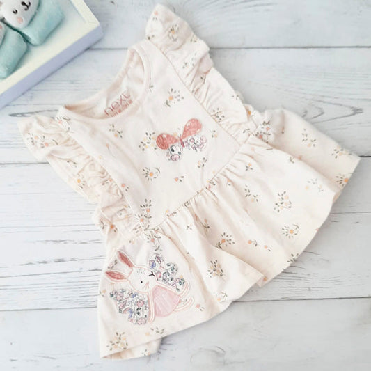 Vestido Algodón crema florido con Mariposa 6 meses Marca Next baby Estado Tiki taka