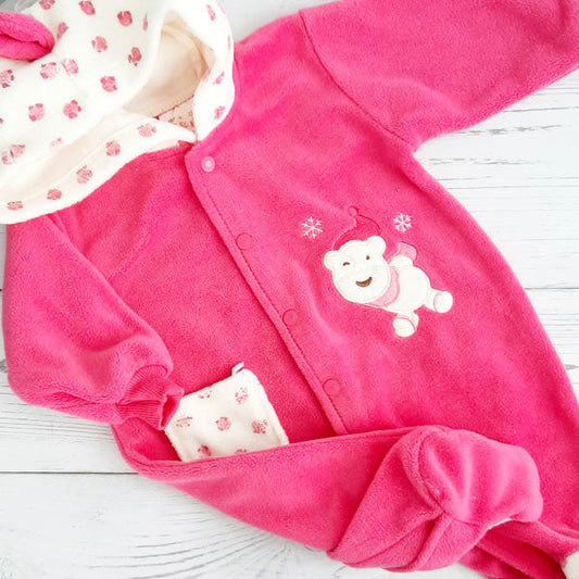 Osito micropolar fucsia con capucha 3-6 meses Marca Otra Estado Casi tiki