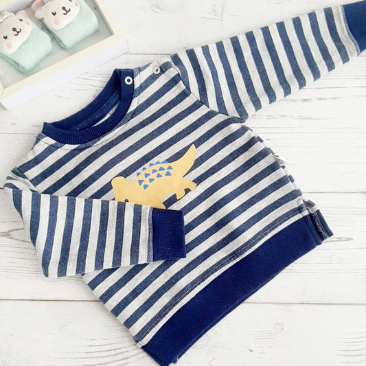 Polerón algodón azul con dinosaurios 6-9 meses Marca Baby harvest Estado Tiki taka
